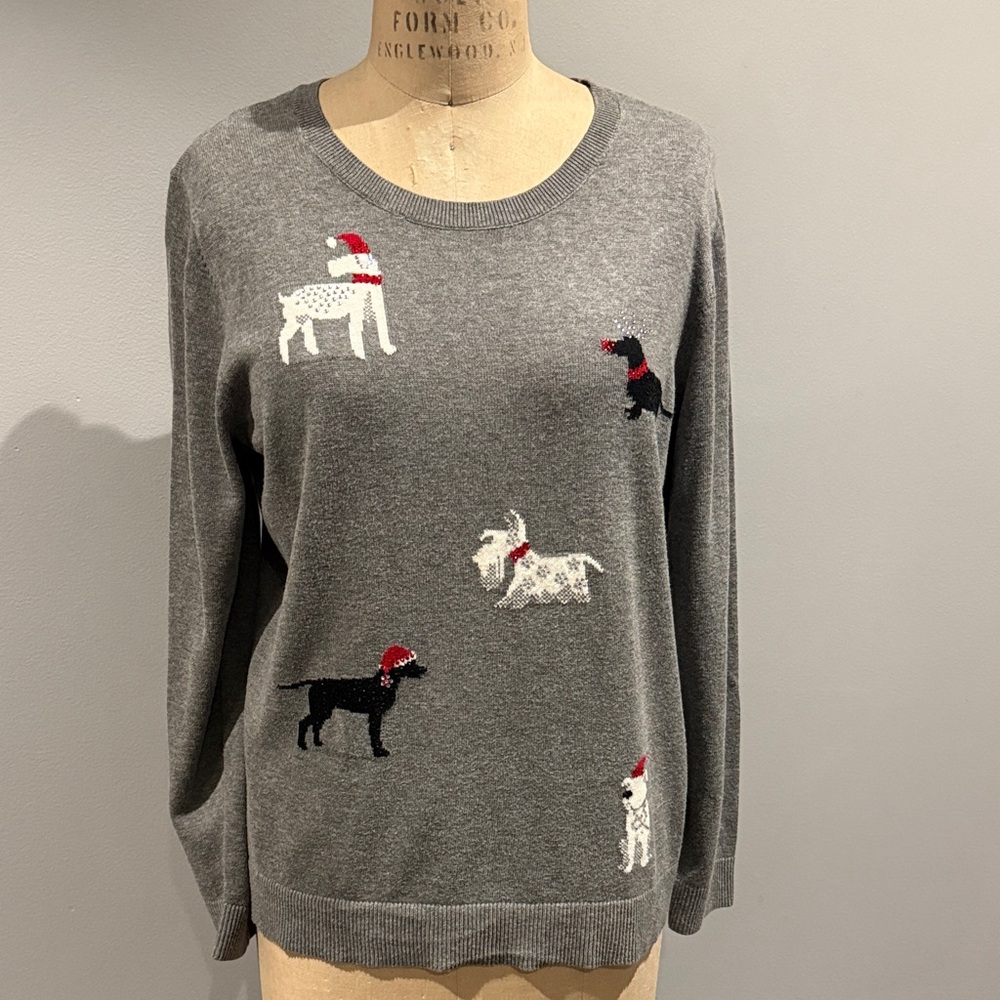Christopher & Bank Christmas Dog theme Gray Sweater XL
